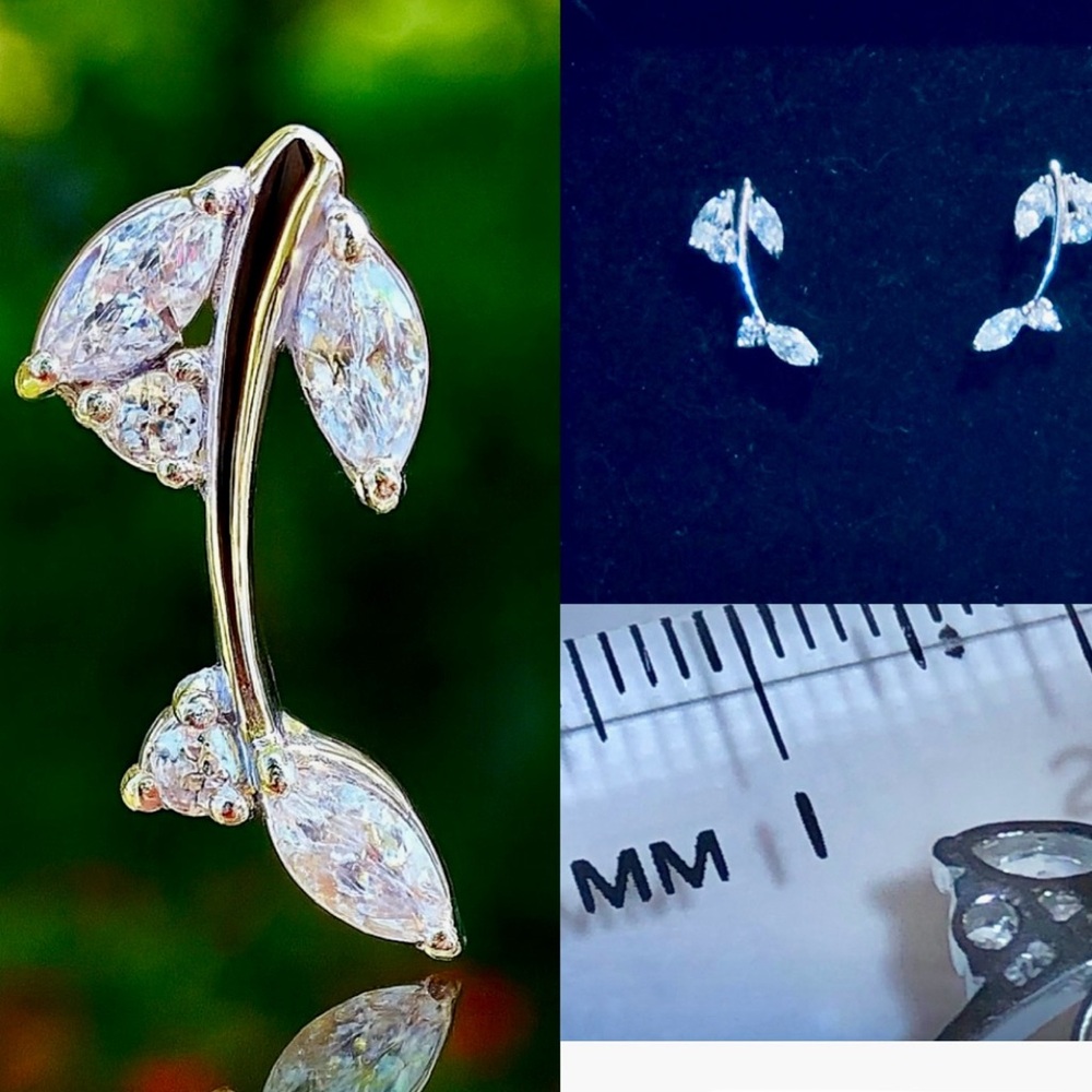 Sterling Silver Marquise Topaz Leaves Vine Post Earrings
